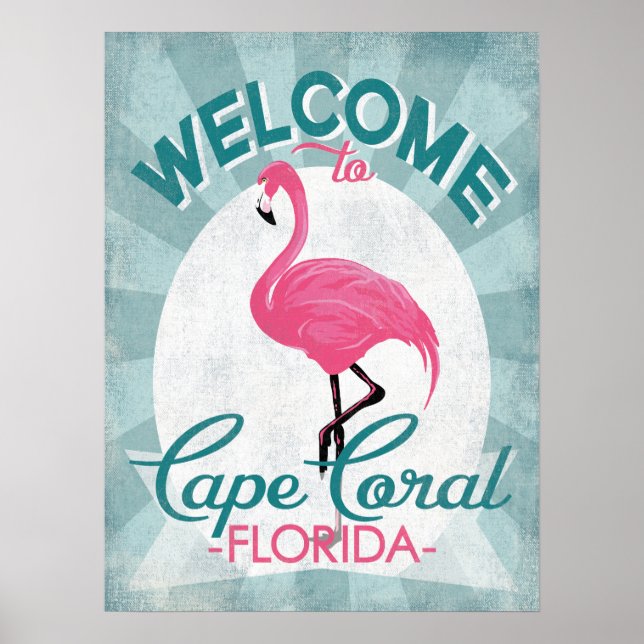 Cape Coral Florida Rosa Flamingo Retro Poster (Framsidan)