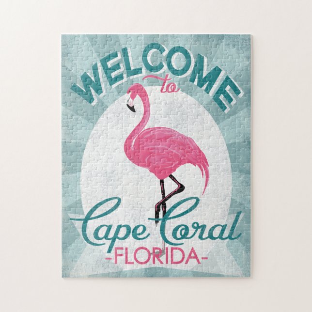 Cape Coral Florida Rosa Flamingo Retro Pussel (Vertikal)