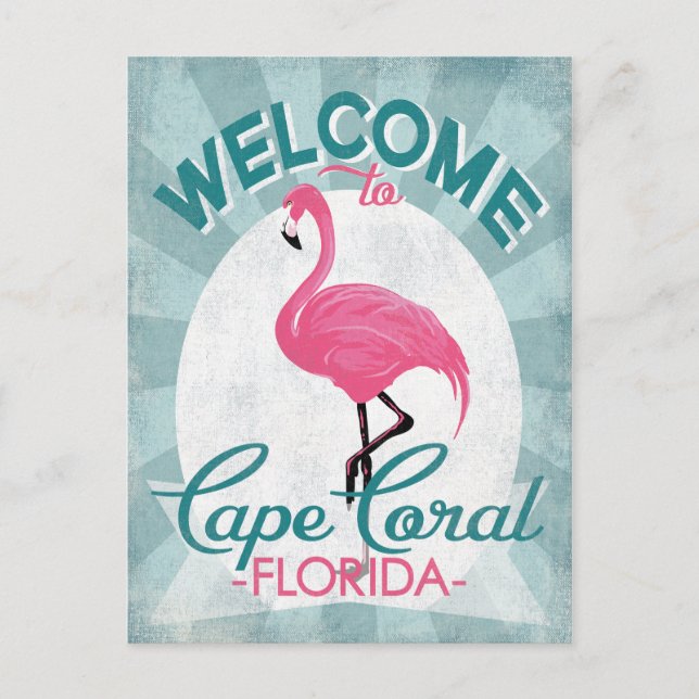 Cape Coral Florida Rosa Flamingo Retro Vykort (Framsida)