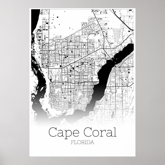 Cape Coral Karta - Florida - City Karta Poster (Framsidan)