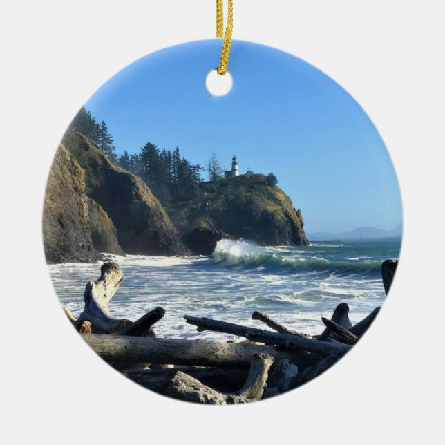 Cape Disseende Lighthouse, Washington Julgransprydnad Keramik (Framsidan)