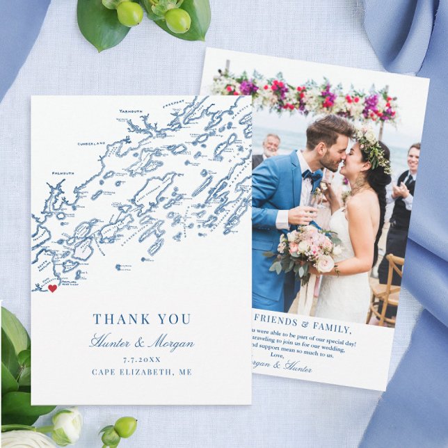 Cape Elizabeth Maine Bröllopsplatt Tackkort Tack Kort (These Cape Elizabeth Maine photo thank you cards are perfect for your destination wedding in maine)