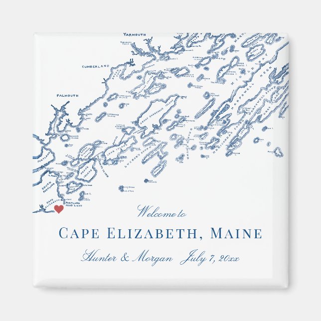Cape Elizabeth Maine Karta Elegant bröllop Favor Magnet (Framsidan)