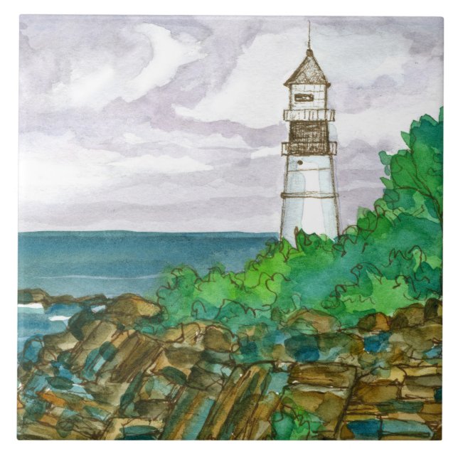 Cape Elizabeth Maine Portland Head Light Kakelplatta (Framsidan)