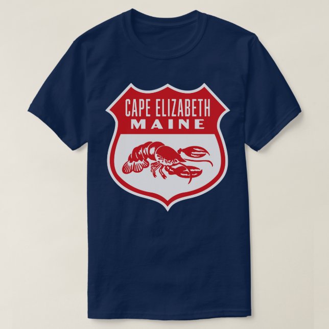 Cape Elizabeth Maine Retro Shield Red T Shirt (Design framsida)