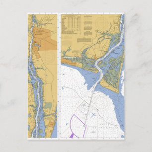 Cape Fear River, NC Nautical Chart Postcard Vykort