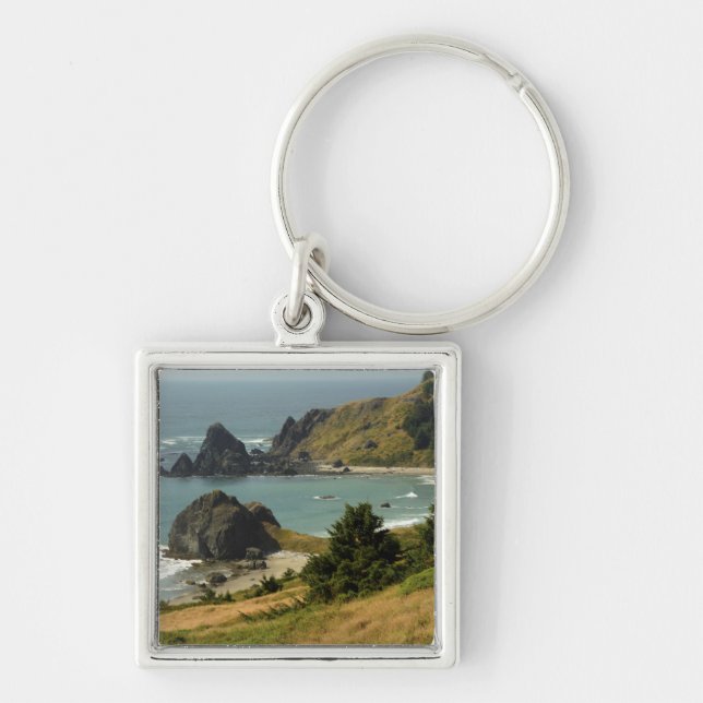 Cape Ferrelo, Utsikt, Ocean, Havsstackar, Vik Fyrkantig Silverfärgad Nyckelring (Framsidan)
