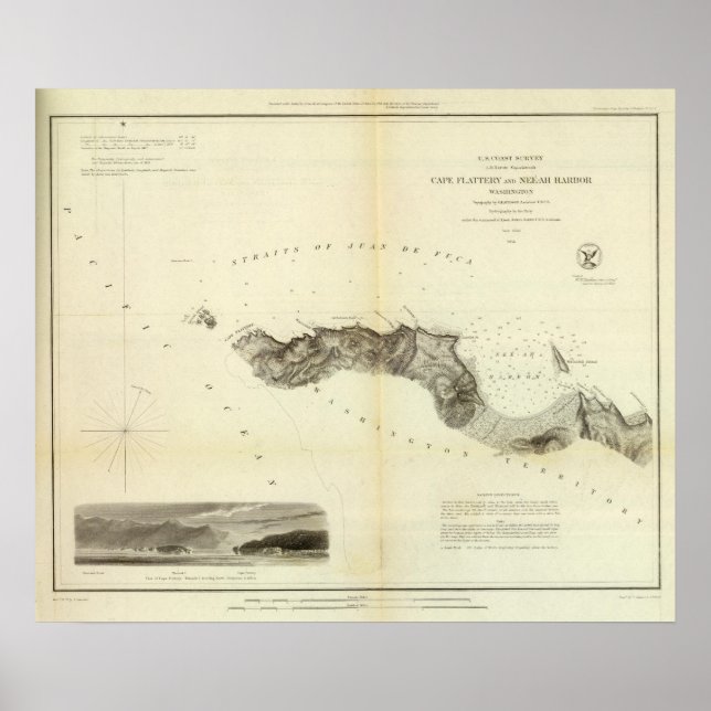 Cape Flattery, Neeah Harbor, Tvätta Poster (Framsidan)