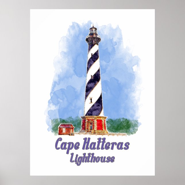 Cape Hatteras fyr akvarell North Carolina Poster (Framsidan)