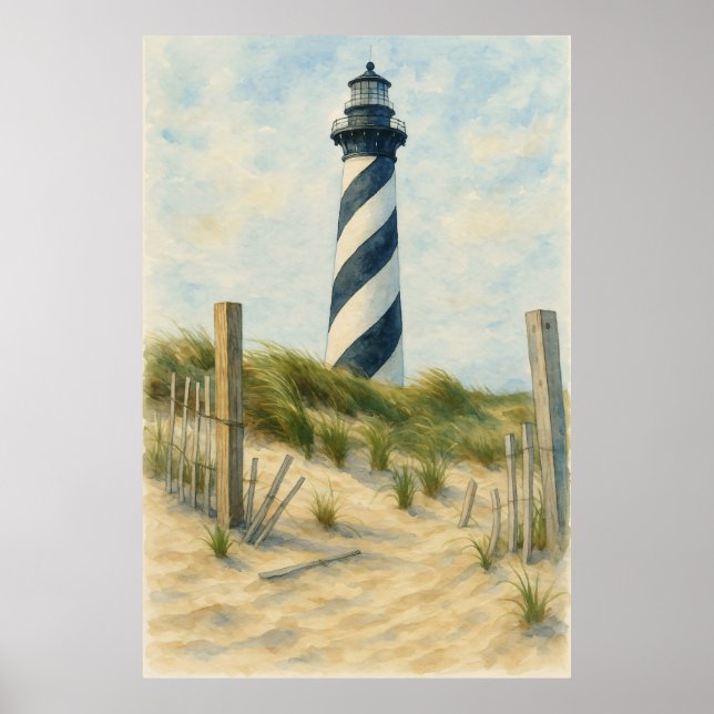 Cape Hatteras fyr vattenfärg Poster (Framsidan)