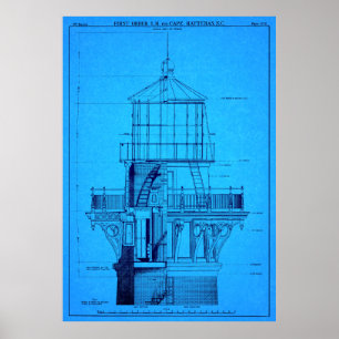 CAPE HATTERAS LIGHTHOUSE BLUEPRINT 1869 POSTER