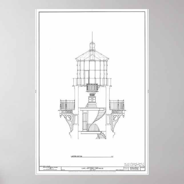 Cape Hatteras Lighthouse Lantern Room Blueprint Poster (Framsidan)