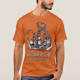 Cape Hatteras NC Nautical Coordinates Boat Octopus T Shirt