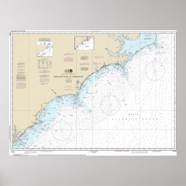 Cape Hatteras to Charleston Nautical Chart 11520 Poster (Framsidan)