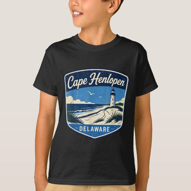 Cape Henlopen Delaware fyr strand hav T Shirt (Framsida)