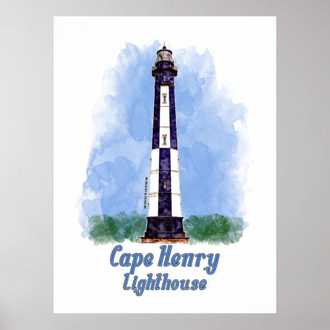 Cape Henry fyr Vattenfärg - Virginia Poster (Framsidan)