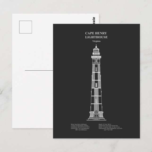 Cape Henry Lighthouse - Virginia - PD Vykort (Fram/baksida)