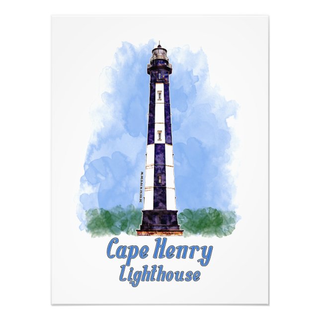 Cape Henry Lighthouse Watercolor - Virginia Fototryck (Framsidan)