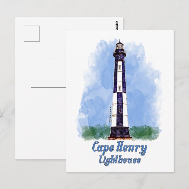 Cape Henry Lighthouse Watercolor - Virginia Vykort (Fram/baksida)
