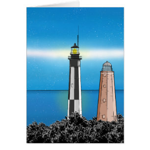 Cape Henry Lighthouses på natten Hälsningskort