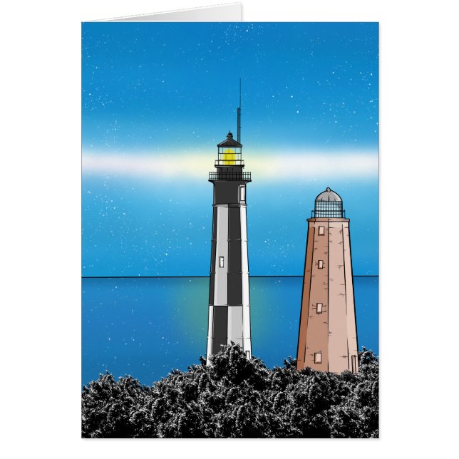 Cape Henry Lighthouses på natten Hälsningskort (Framsidan)