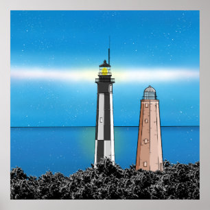 Cape Henry Lighthouses på natten Poster
