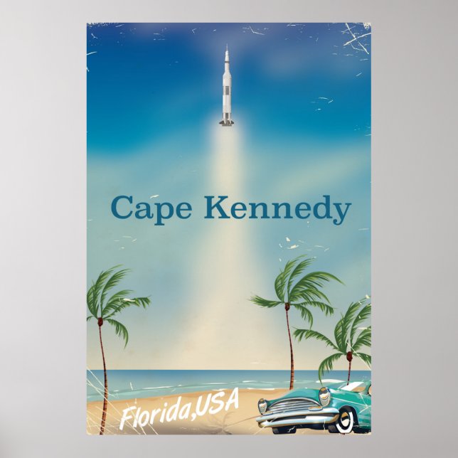 Cape Kennedy retro Saturn fem raketaffisch. Poster (Framsidan)