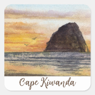 Cape Kiwanda Oregon Coast Solnedgång Vattenfärgssc Fyrkantigt Klistermärke