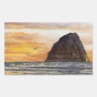 Cape Kiwanda Oregon Coast Solnedgång Vattenfärgssc Rektangulärt Klistermärke