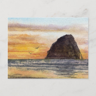 Cape Kiwanda Oregon Coast Solnedgång Vattenfärgssc Vykort