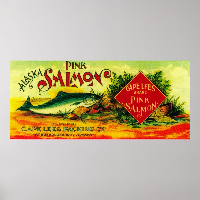 Cape Lees Salmon Can LabelBurroughs Bay, AK Poster (Framsidan)