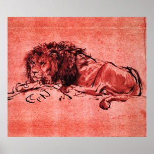 CAPE-LEJONA LJUGER NED av Rembrandt Red Black Poster