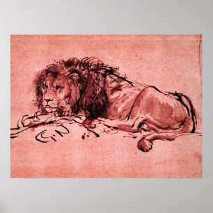 CAPE-LEJONA LJUGER NED av Rembrandt Rosa Black Poster