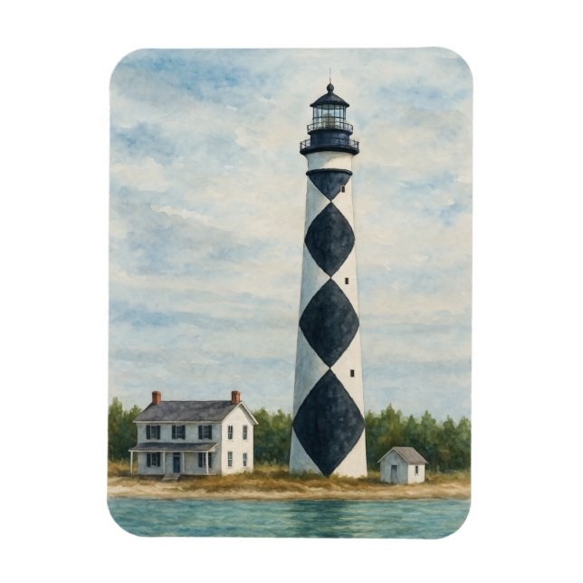 Cape Lookout fyr Vattenfärg Magnet (Vertikal)