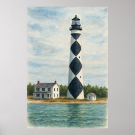 Cape Lookout fyr Vattenfärg Poster