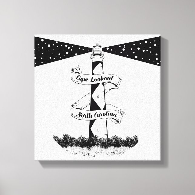 Cape Lookout Lighthouse Black and White Canvastryck (Framsida)