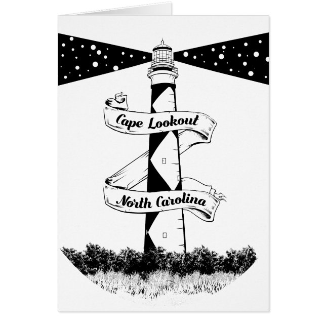 Cape Lookout Lighthouse Black and White Hälsningskort (Framsidan)
