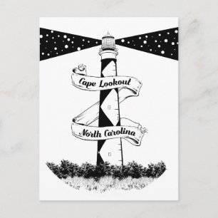 Cape Lookout Lighthouse Black and White Vykort