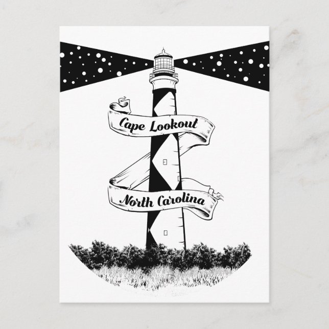 Cape Lookout Lighthouse Black and White Vykort (Framsida)