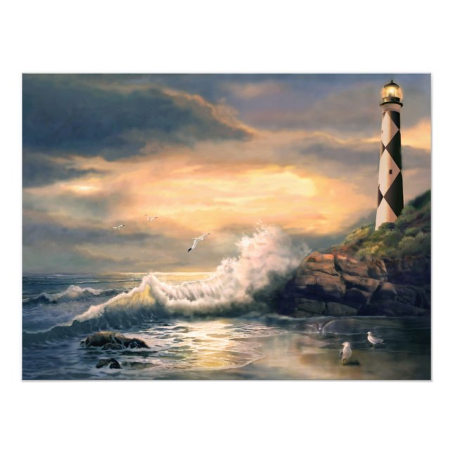 Cape Lookout Lighthouse North Carolina vid Sunset Fototryck (Framsidan)