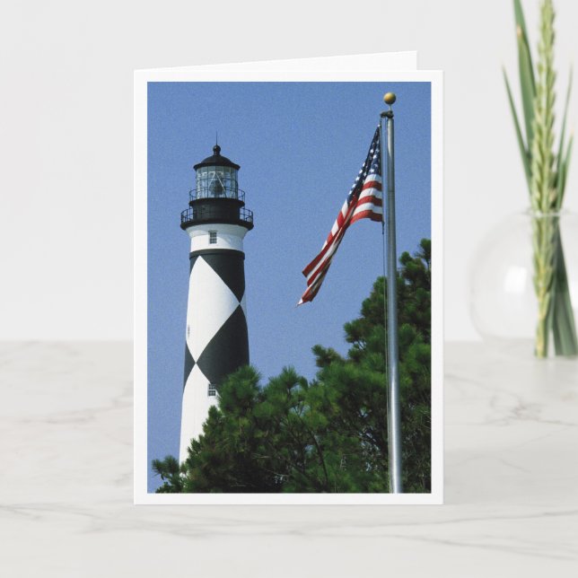 Cape Lookout Lighthouse w/Old glory Anteckningskort (Framsida)
