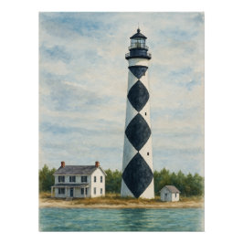 Cape Lookout Lighthouse Watercolor Perfect Poster