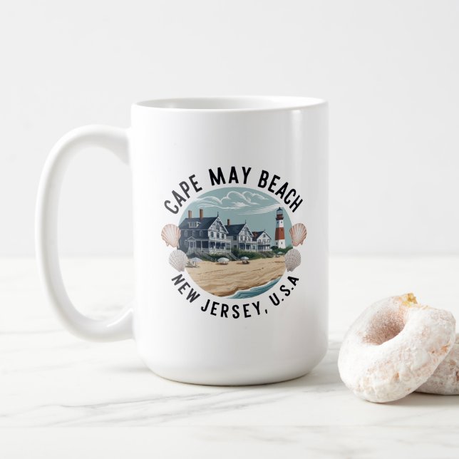 Cape May Beach Retro Vignett Kaffemugg (Med munk)