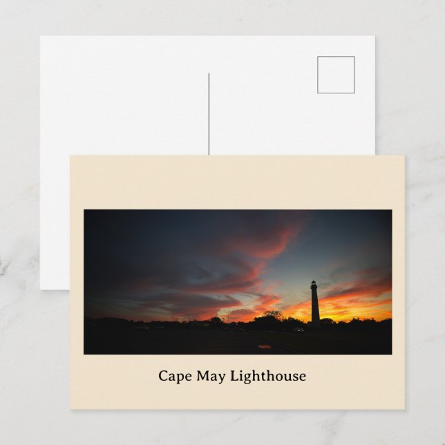 Cape May fyr solnedgång vykort (Fram/baksida)