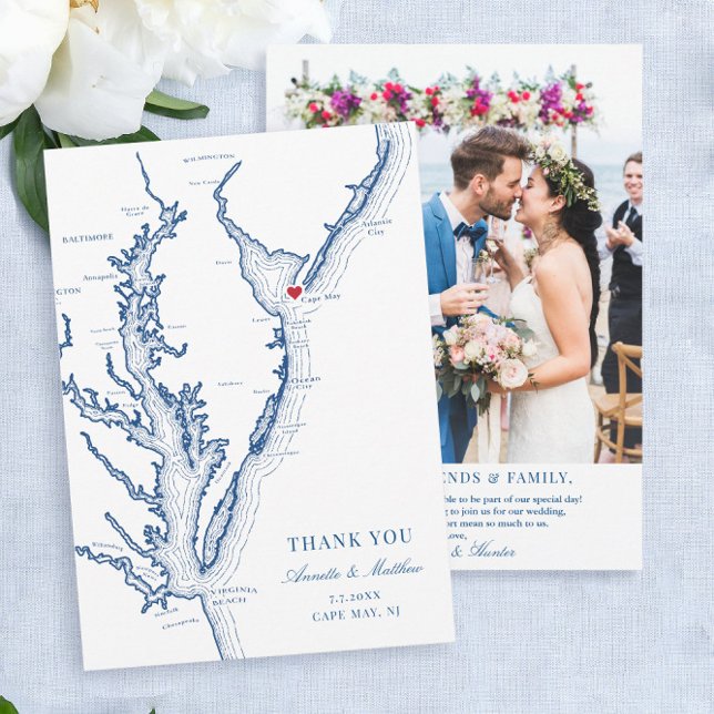 Cape May New jersey Bröllop Flat Tack Kort (These Cape May destination wedding thank you cards with photo are perfect for your wedding)