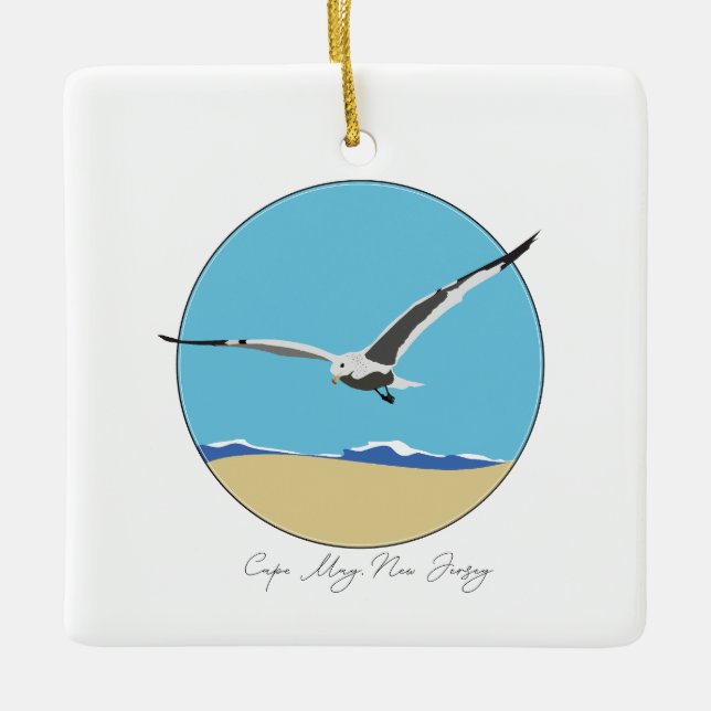 Cape May, New jersey Sea Gull över Beach Julgransprydnad Keramik (Framsida)