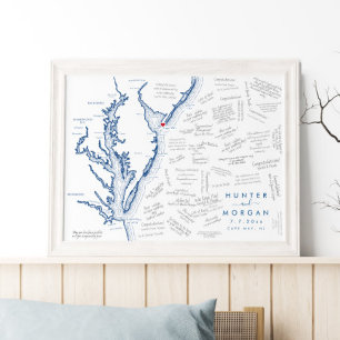 Cape May NJ Bröllop Modern Karta Guest Bok Poster