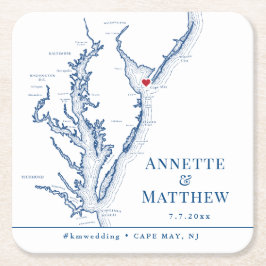 Cape May NJ Bröllopsfest Cocktail Hour Drink Underlägg Papper Kvadrat