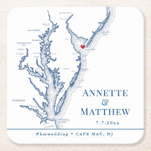 Cape May NJ Bröllopsfest Cocktail Hour Drink Underlägg Papper Kvadrat