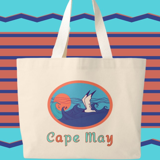 Cape May NJ Fiskmås Ocean Vågar och Sol Jumbo Tygkasse (Skapare uppladdad)